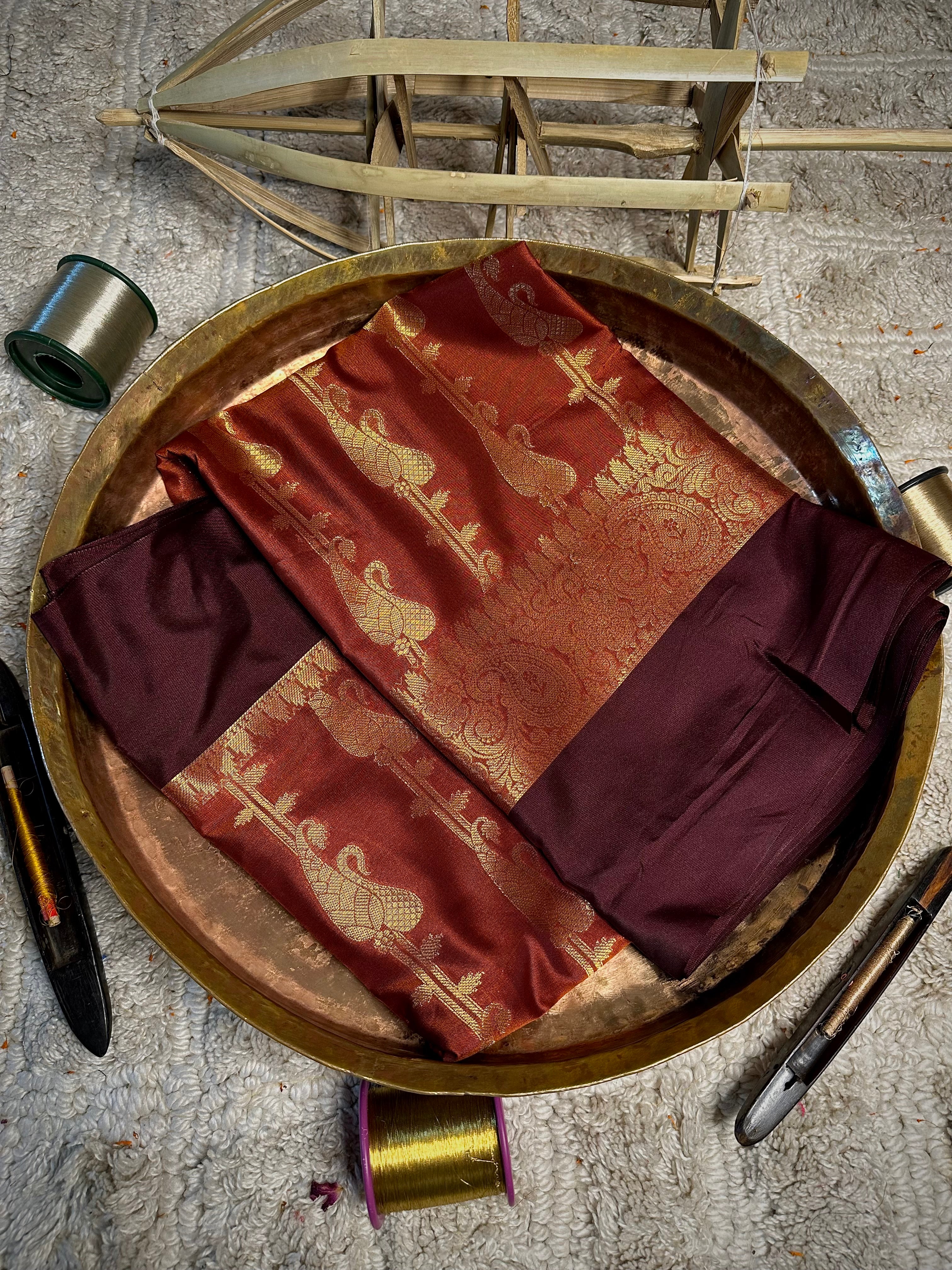 Rusted Orange Softsilk Traditional Banarasi Saree
