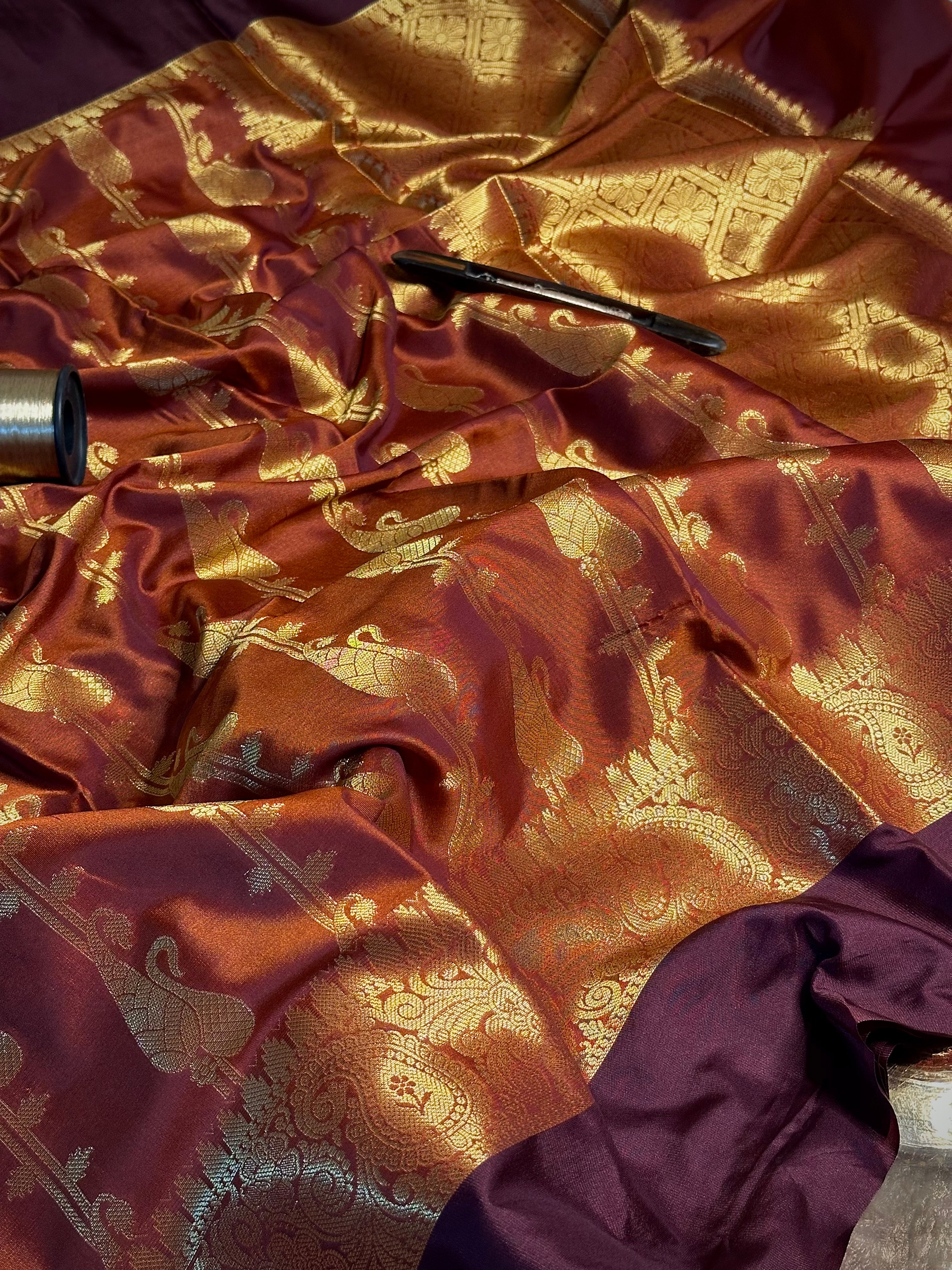 Rusted Orange Softsilk Traditional Banarasi Saree
