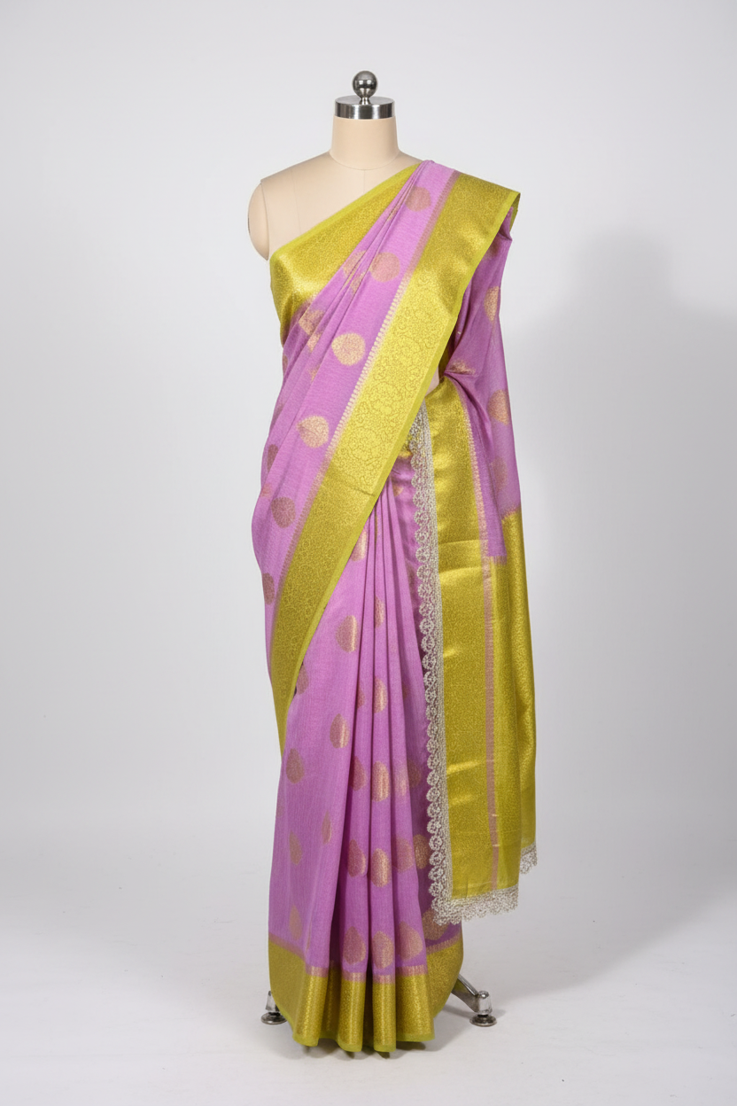 Dusty Lavender Matka Silk Pearl Gota Designer Saree