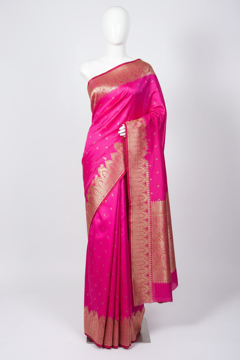 Pretty Pink Satin Silk Heritage Banarasi Saree