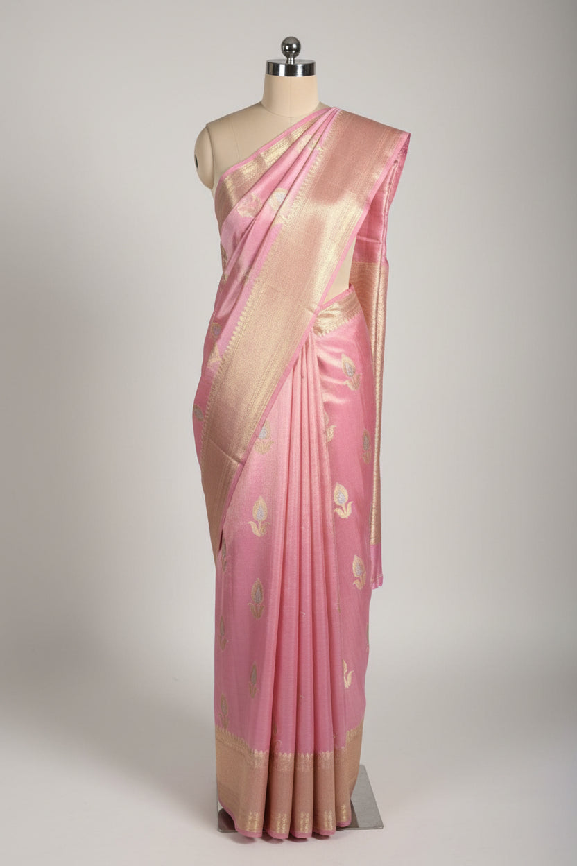 Barbie Pink Breathable Soft Tissue Banarasi Saree