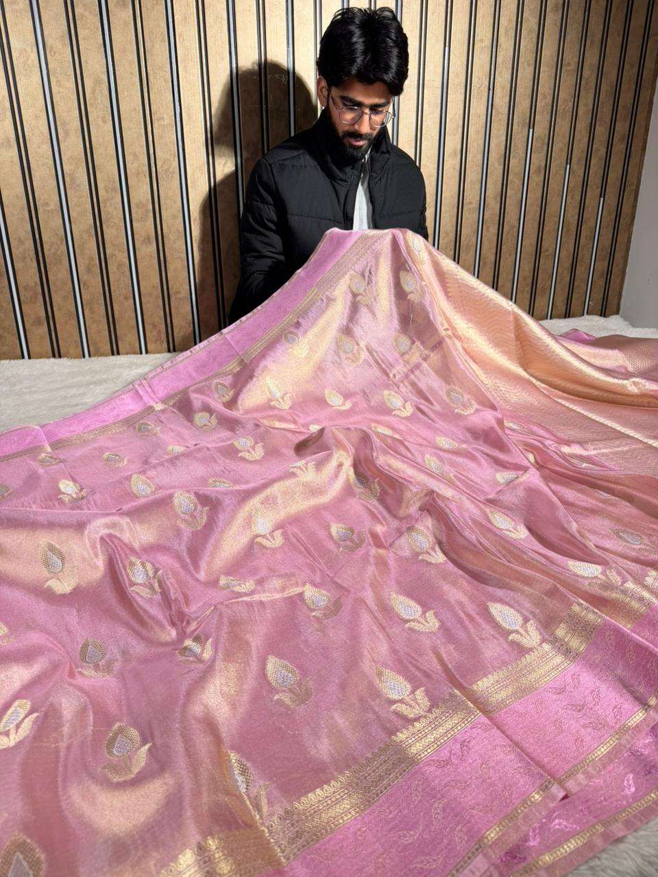 Barbie Pink Breathable Soft Tissue Banarasi Saree