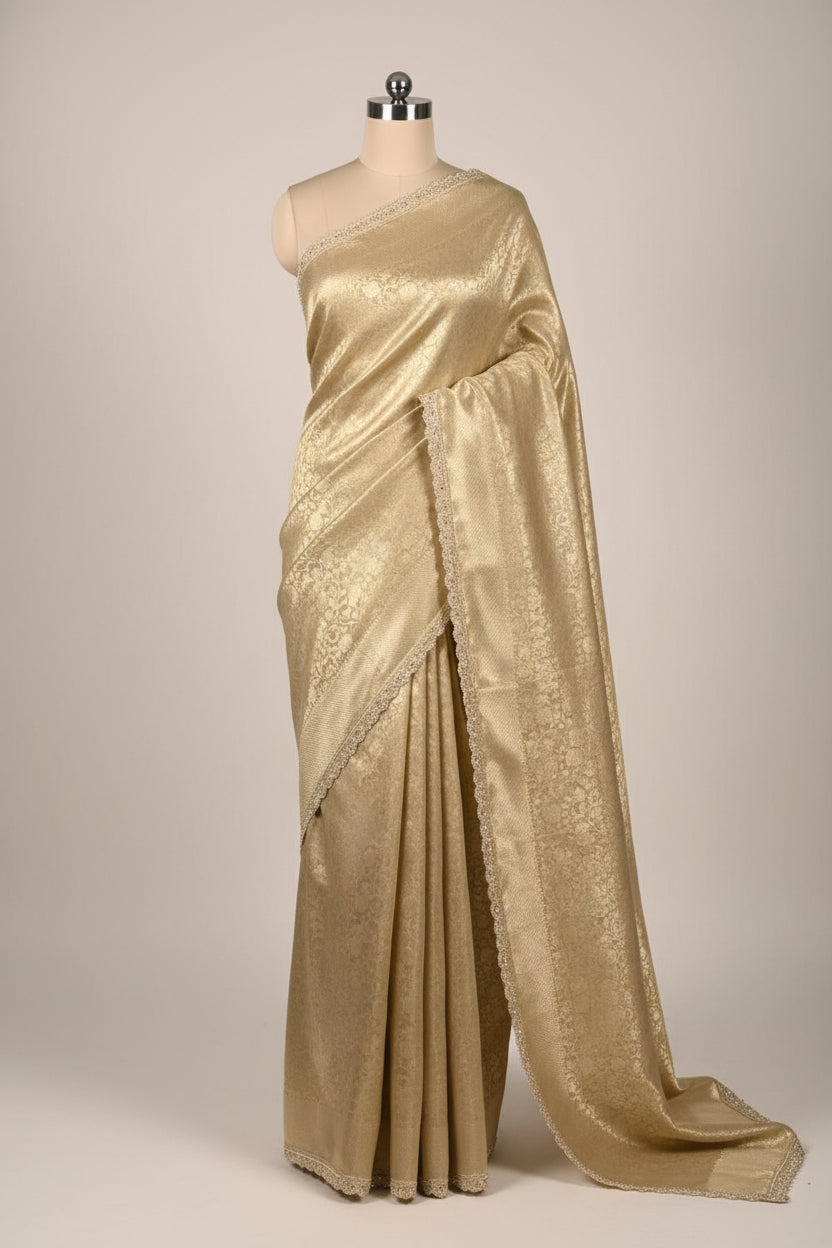 Light Gold Embossed Kanjivaram TIssue Designer Saree 