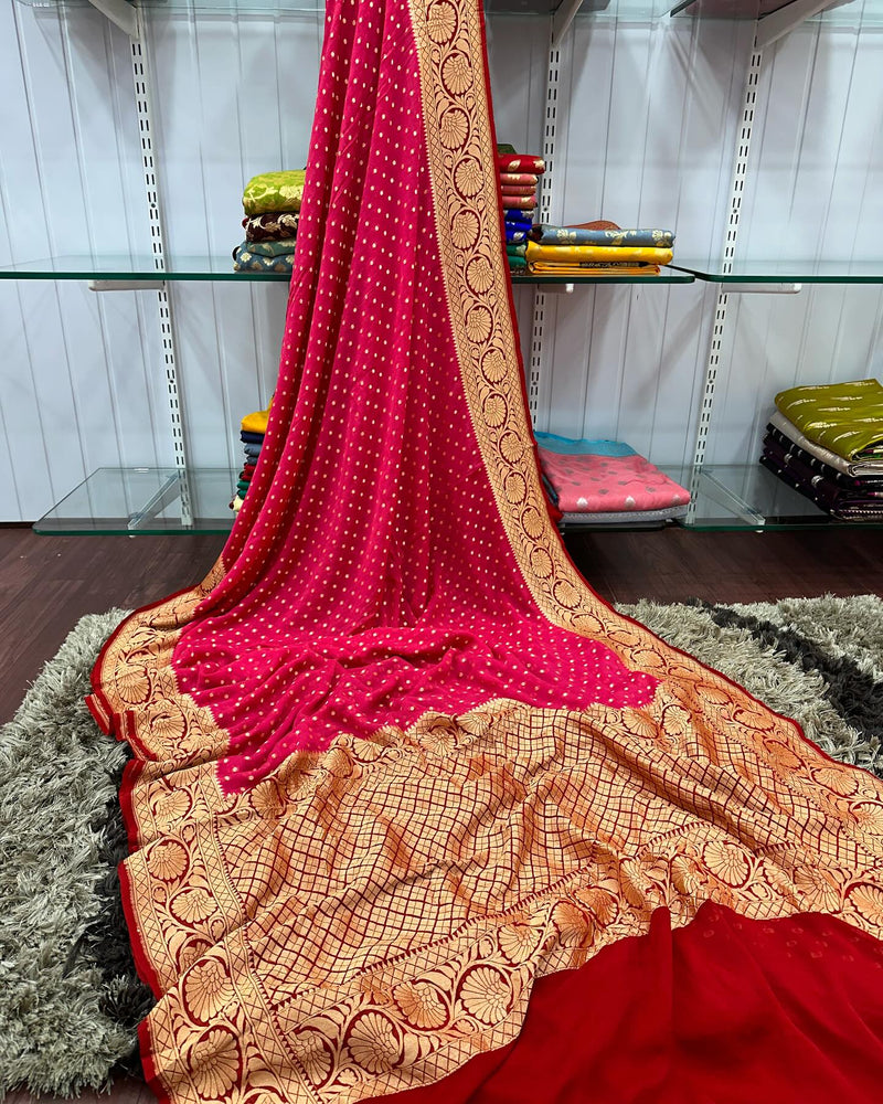 Pretty Strawberry Colour Khaddi Georgette Saree