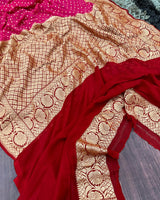 Pretty Strawberry Colour Khaddi Georgette Saree