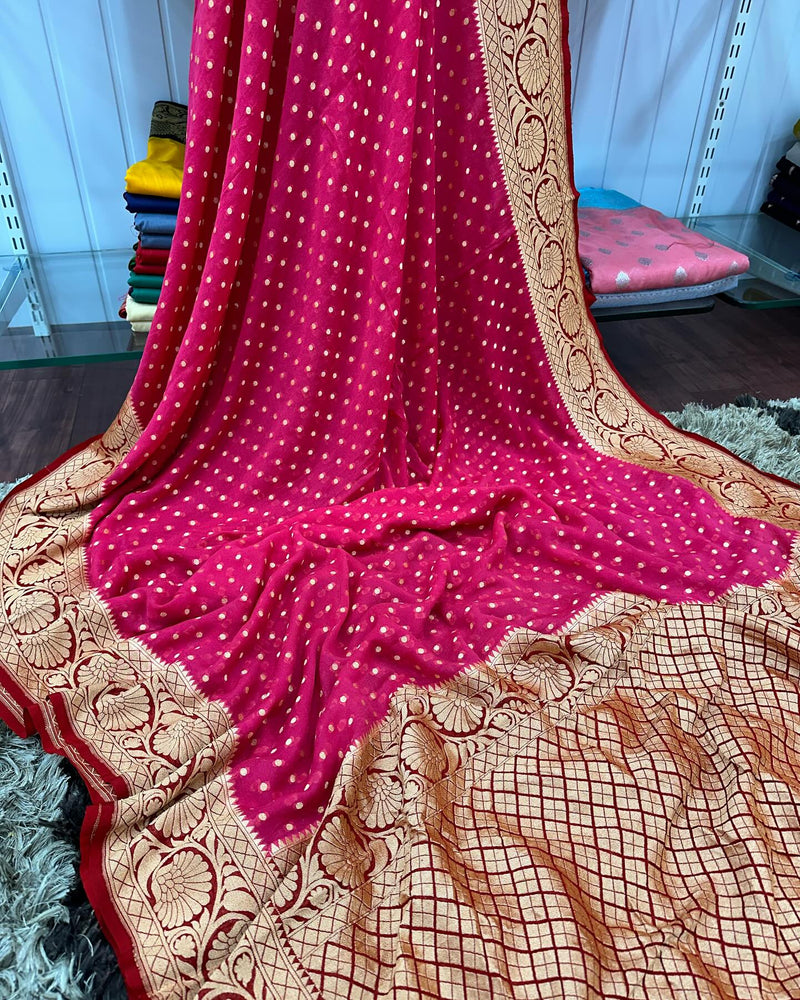 Pretty Strawberry Colour Khaddi Georgette Saree