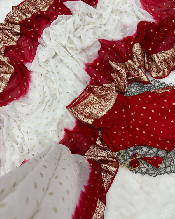  White and Red in Viscose Georgette Silk Saree