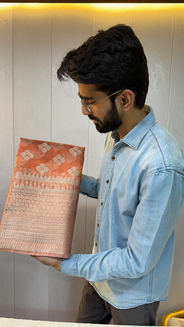 Light Orange Colour Tissue Silk Saree