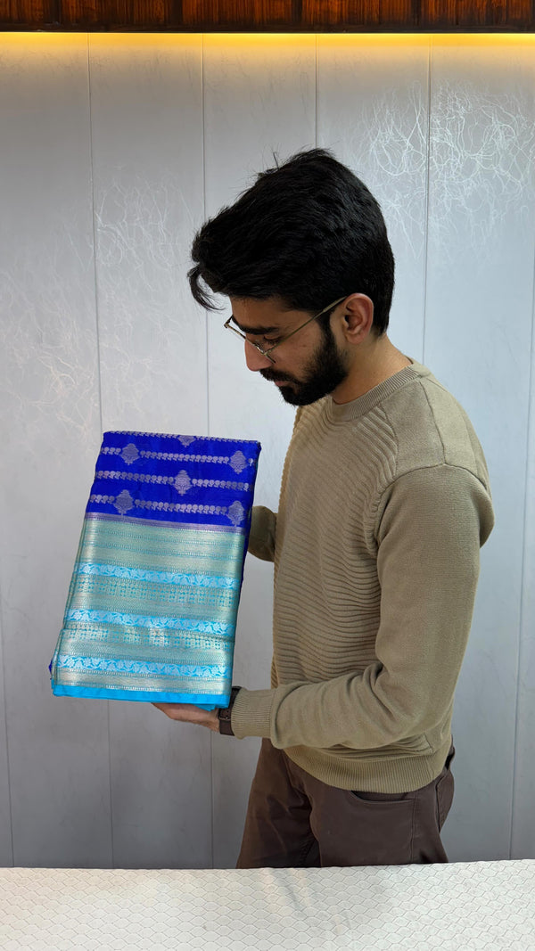 Classy Royal Blue Colour Warm Silk Banarasi Saree