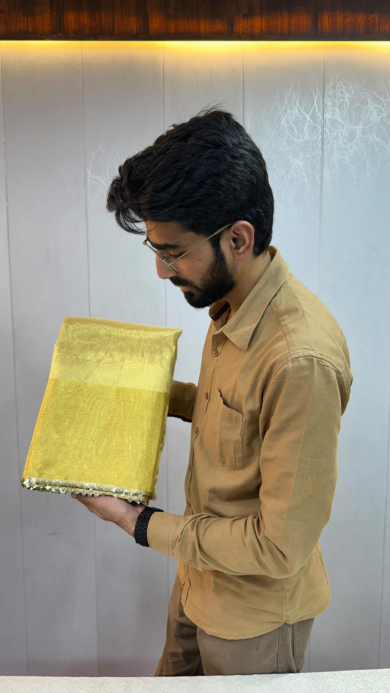 Light Golden Shade Tissue Silk Saree