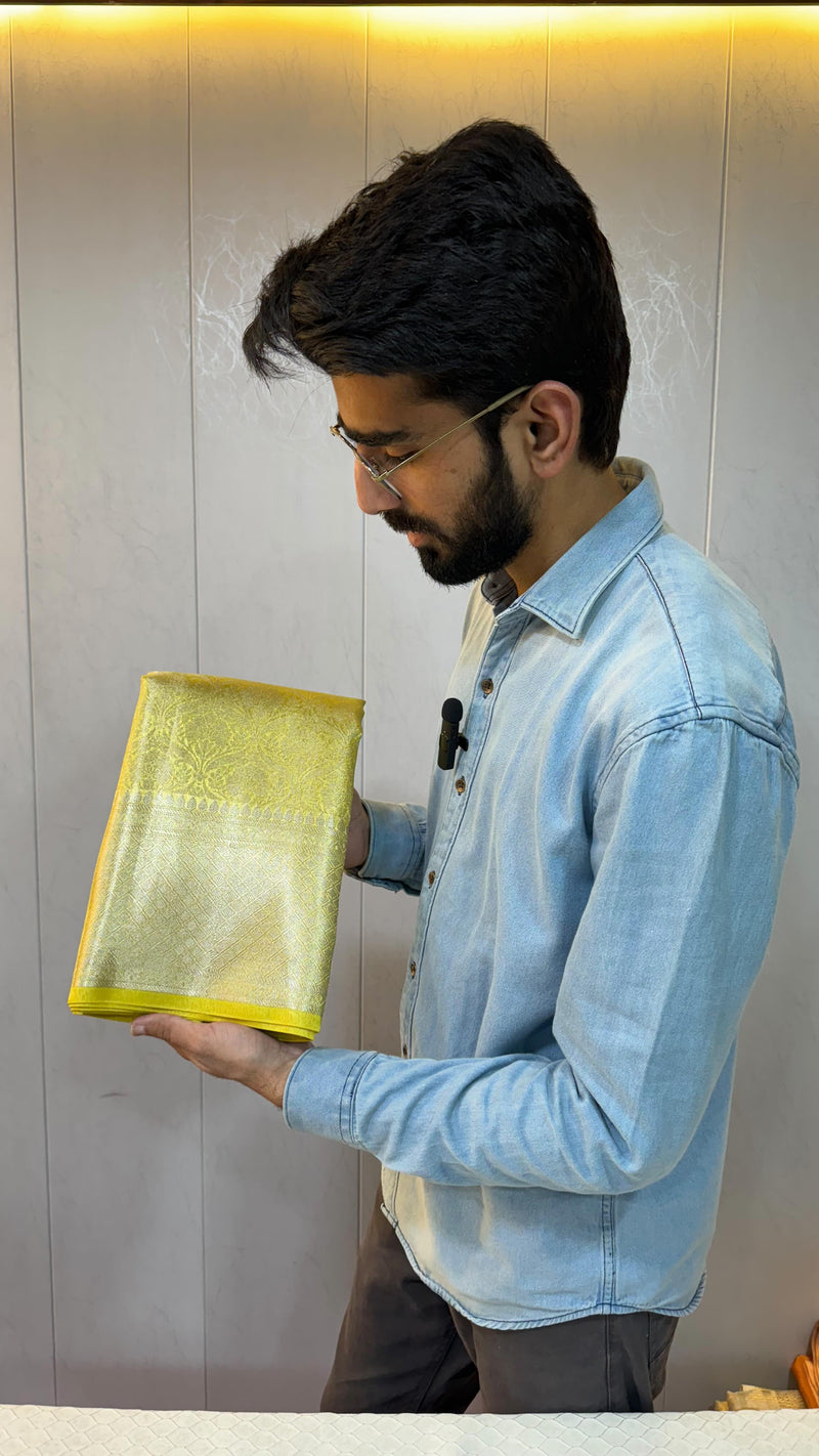 Light Yellow Colour Tissue Silk Saree