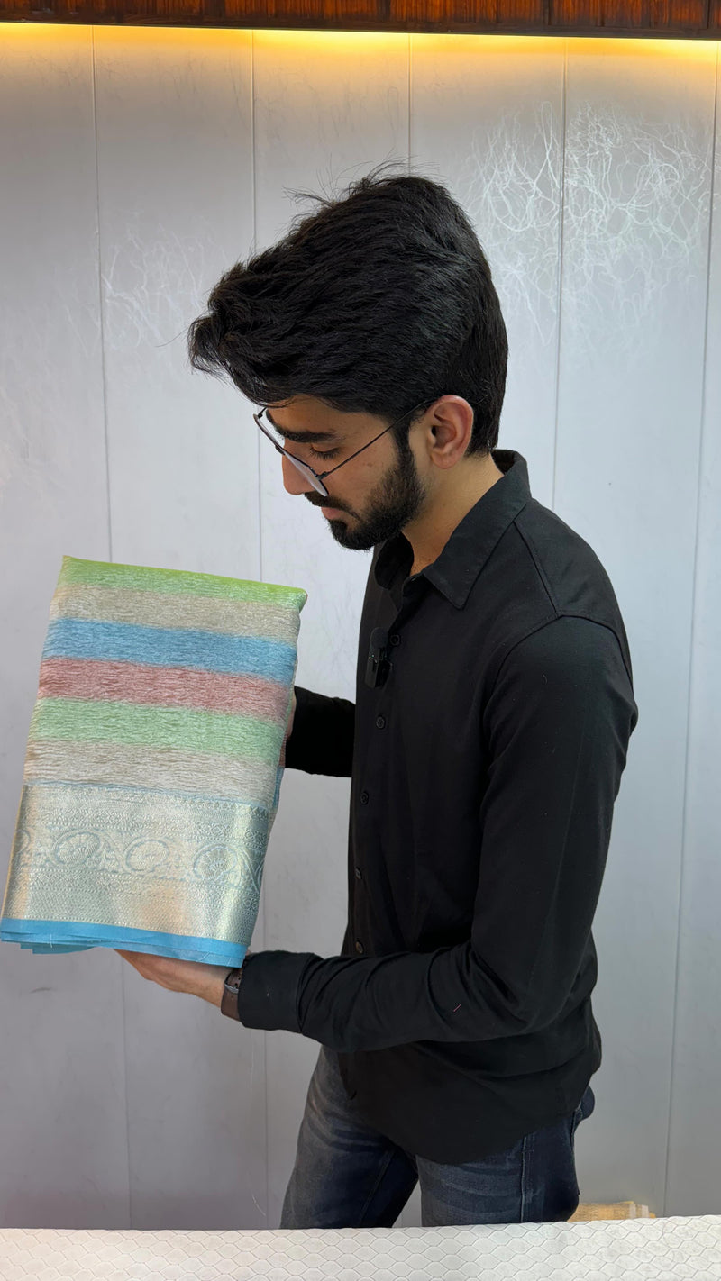 Multicolour Shade Crush Tissue Silk Saree