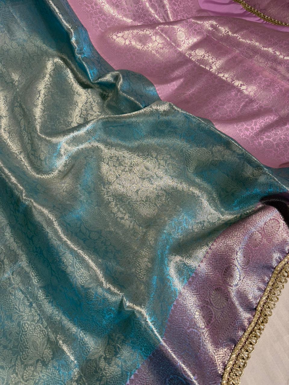 Firozi Pink Kanjivaram Tissue Silk Designer Banarasi Saree