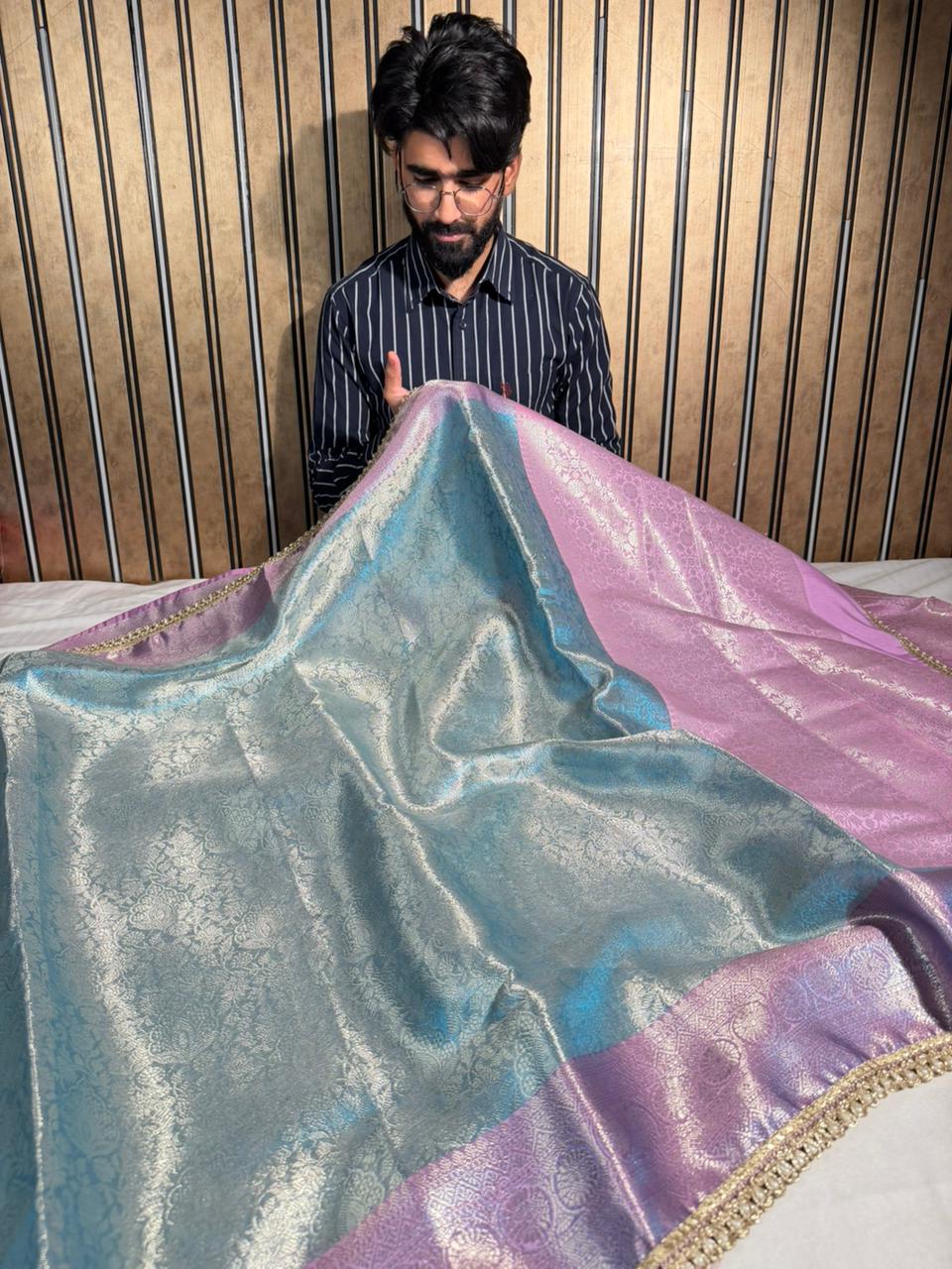 Firozi Pink Kanjivaram Tissue Silk Designer Banarasi Saree