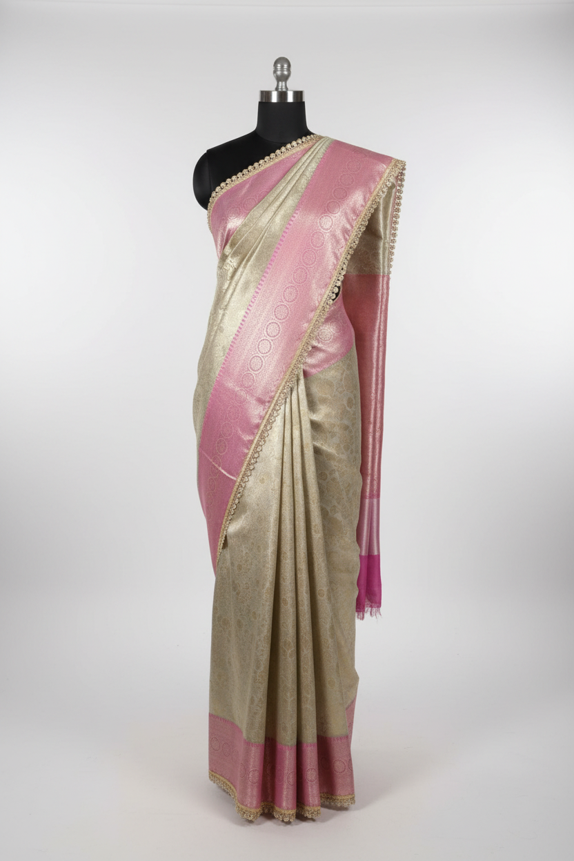 Water Zari Embossed Kanjivaram Tissue Designer Saree