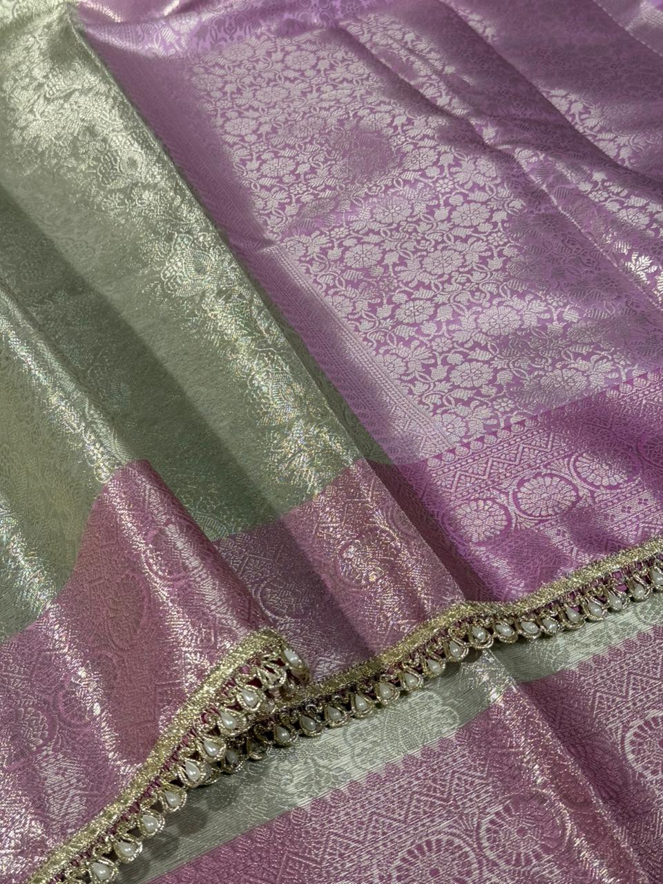 Water Zari Embossed Kanjivaram Tissue Designer Saree