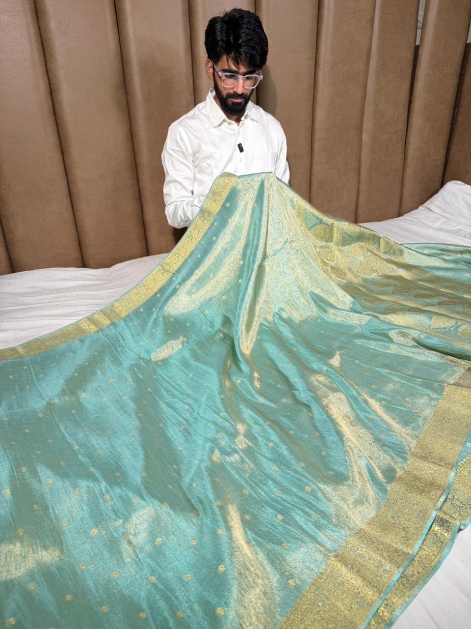 Sea Green Breathable Soft Tissue Banarasi Saree