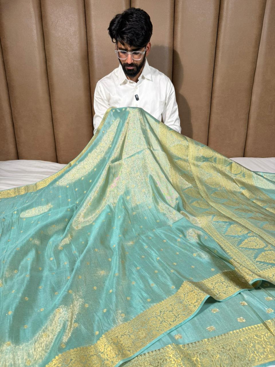 Sea Green Breathable Soft Tissue Banarasi Saree